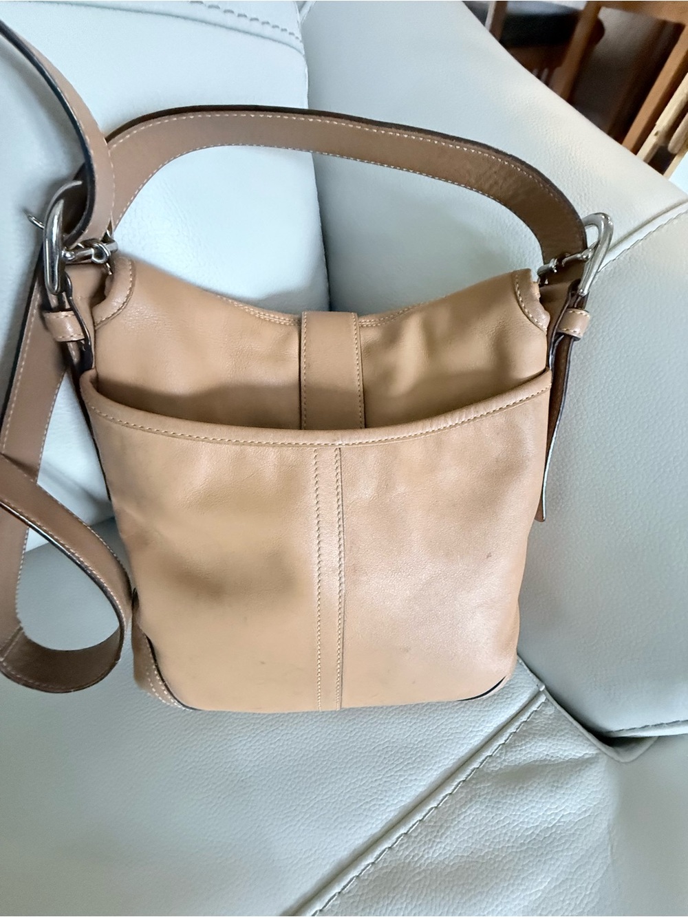 Coach Tan Leather Crossbody with Silver hardware. - Picture 3 of 12